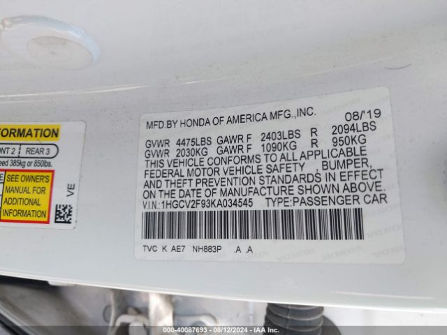 1HGCV2F93KA034545 Honda Accord Touring 2.0t