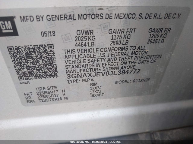 Chevrolet EQUINOX LT 2018 3GNAXJEV0JL384772 Image 9