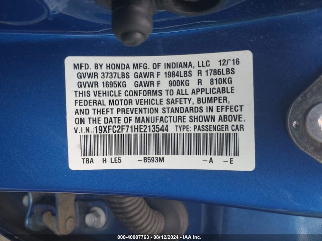 Honda CIVIC EX 2017 19XFC2F71HE213544 Image 9