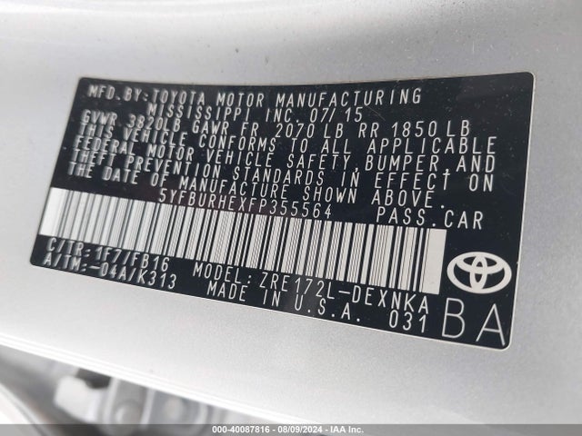 Toyota COROLLA LE 2015 5YFBURHEXFP355564 Image 9