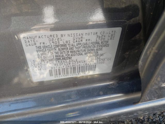 3N1CN8EV0ML862292 Nissan Versa Sv Xtronic Cvt