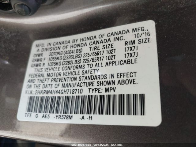 2HKRM4H44GH718710 Honda CR-V SE