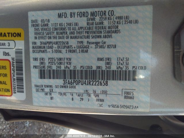 3FA6P0PU4JR222658 Ford Fusion Energi Se Luxury