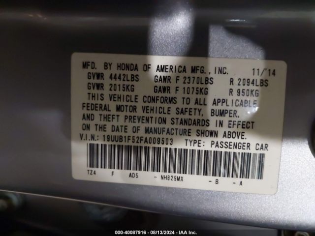 19UUB1F52FA009503 Acura TLX TECH