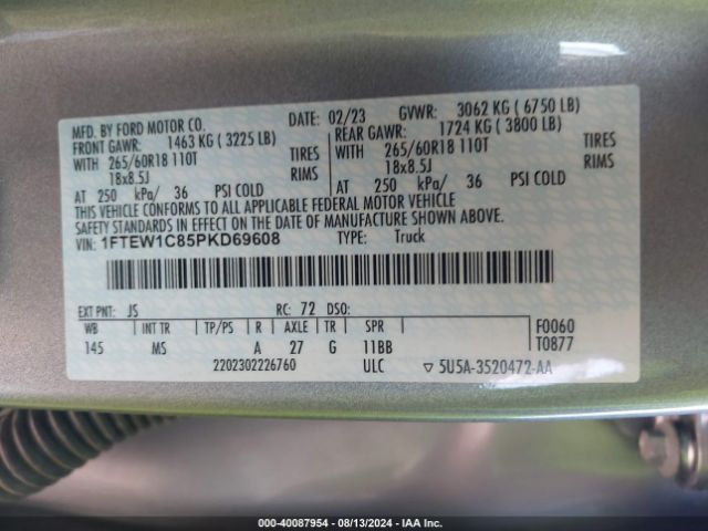 1FTEW1C85PKD69608 Ford F-150 Xlt