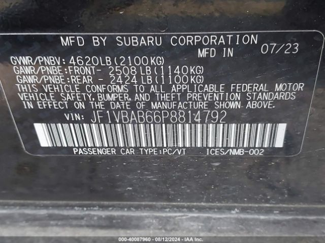 JF1VBAB66P8814792 Subaru WRX