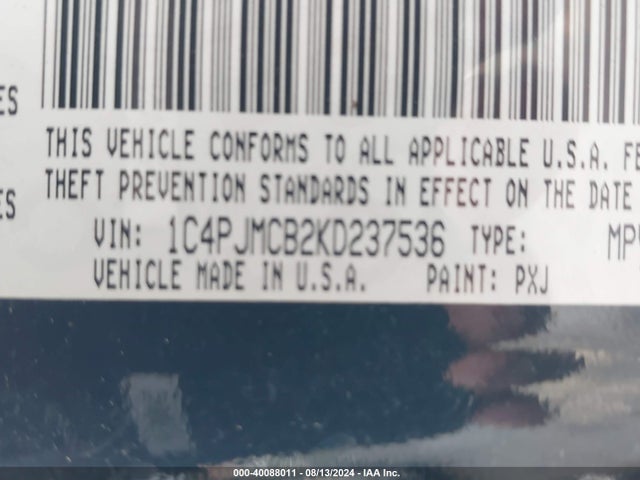 1C4PJMCB2KD237536 Jeep Cherokee Latitude 4x4