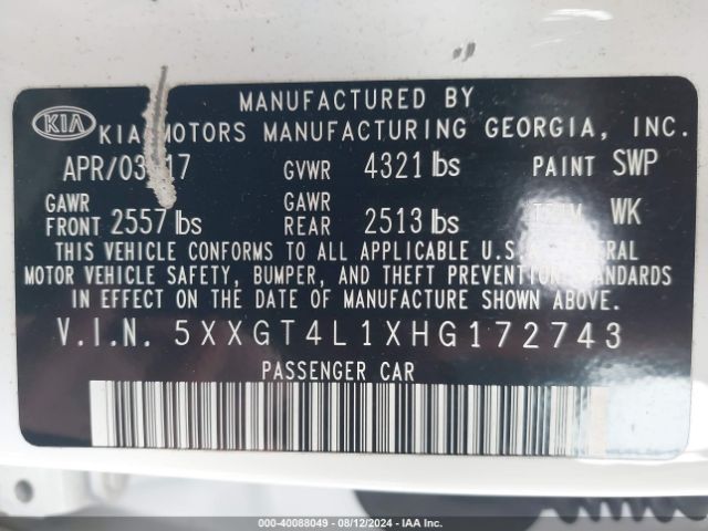 5XXGT4L1XHG172743 KIA Optima Lx Turbo
