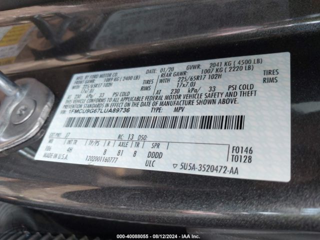 2020 FORD ESCAPE 1FMCU9G67LUA89736 Photo 8