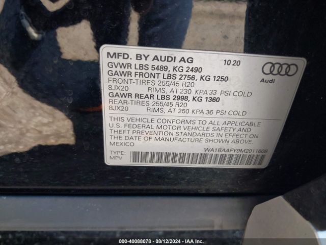 WA1BAAFY9M2011608 Audi Q5 Premium Plus 45 Tfsi Quattro S Tronic