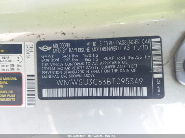 2011 MINI COOPER WMWSU3C53BT095349 Photo 8
