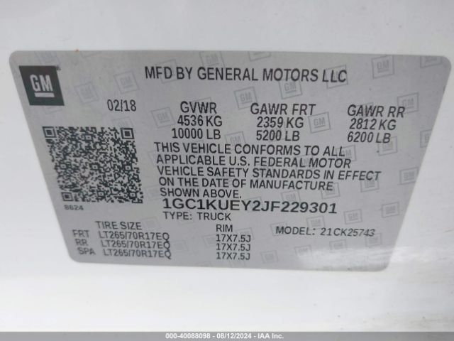 1GC1KUEY2JF229301 Chevrolet Silverado 2500hd Wt