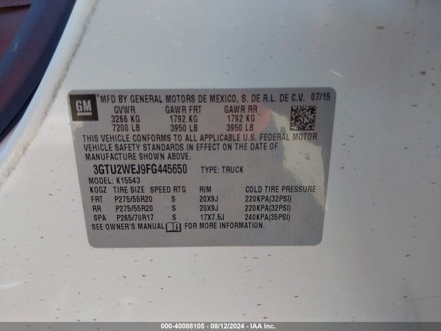 GMC Sierra 1500 Denali 2015 3GTU2WEJ9FG445650 Image 9