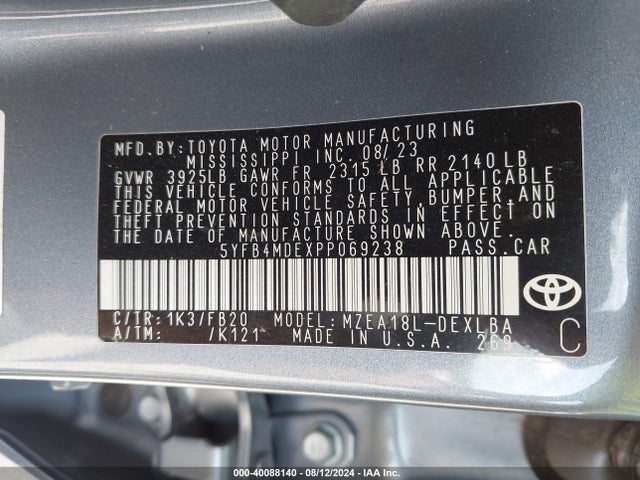 Toyota COROLLA LE 2023 5YFB4MDEXPP069238 Image 9