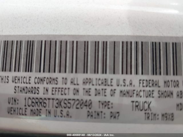 1C6RR6TT3KS572040 RAM 1500 Classic Big Horn  4x2 6'4 Box