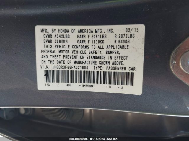 1HGCR3F86FA021604 Honda Accord Ex-l V-6