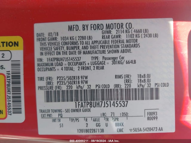 Ford Mustang Ecoboost Premium 2018 1FATP8UH7J5145537 Image 9
