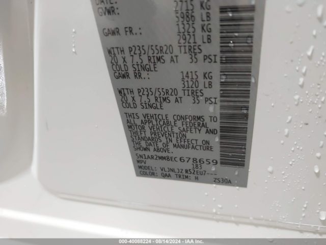 5N1AR2MM8EC678659 Nissan Pathfinder Platinum