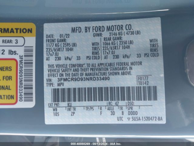 3FMCR9D93NRD33490 Ford Bronco Sport Badlands