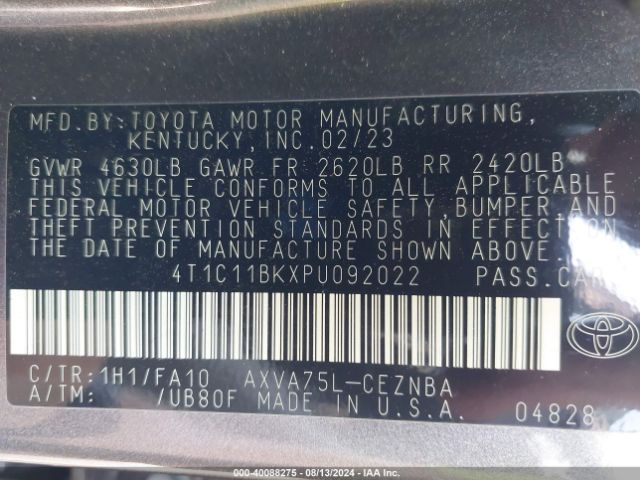 4T1C11BKXPU092022 Toyota CAMRY LE