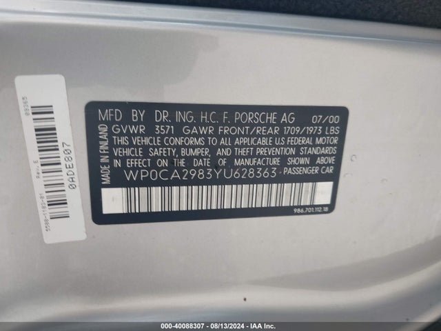 2000 PORSCHE BOXSTER WP0CA2983YU628363 Photo 8