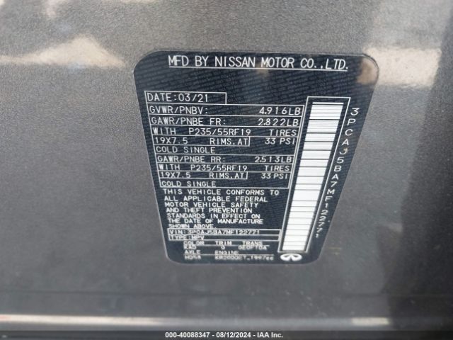 3PCAJ5BA7MF122771 Infiniti Qx50 Luxe