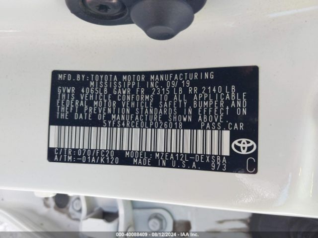 5YFS4RCE0LP026018 Toyota COROLLA SE