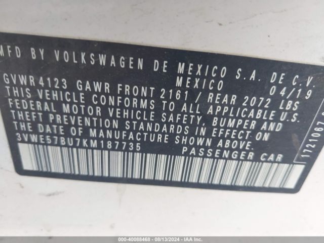 3VWE57BU7KM187735 Volkswagen Jetta 1.4t Sel