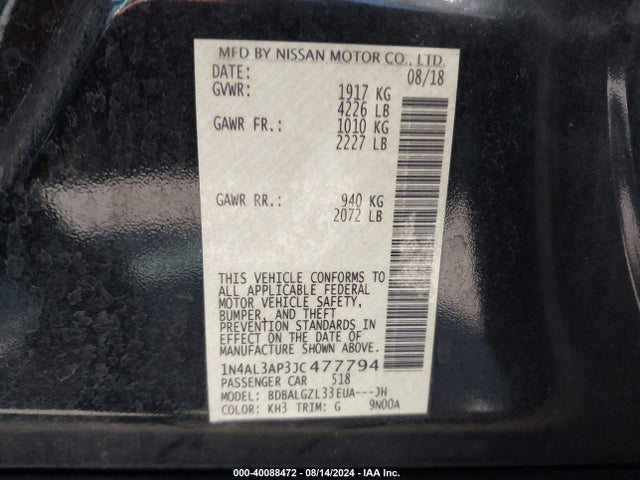 Nissan Altima 2.5 S 2018 1N4AL3AP3JC477794 Image 9