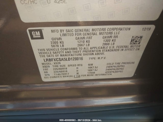 LRBFXCSA5LD128016 Buick Envision Fwd Essence