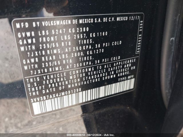 3VV3B7AX4JM091298 Volkswagen Tiguan 2.0t Se/2.0t Sel