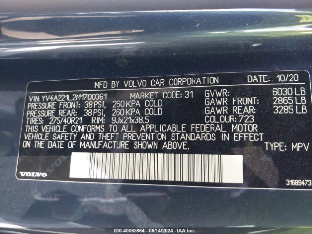 YV4A221L2M1700361 Volvo Xc90 T6 Inscription 6 Passenger