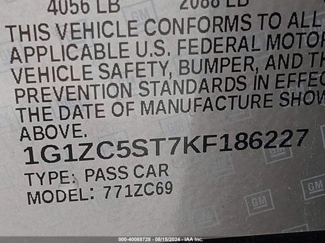 Chevrolet Malibu 1fl 2019 1G1ZC5ST7KF186227 Image 9