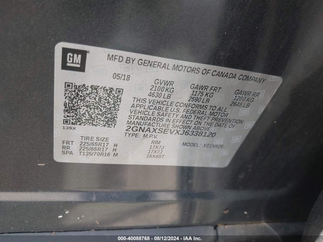Chevrolet EQUINOX LT 2018 2GNAXSEVXJ6338120 Image 9
