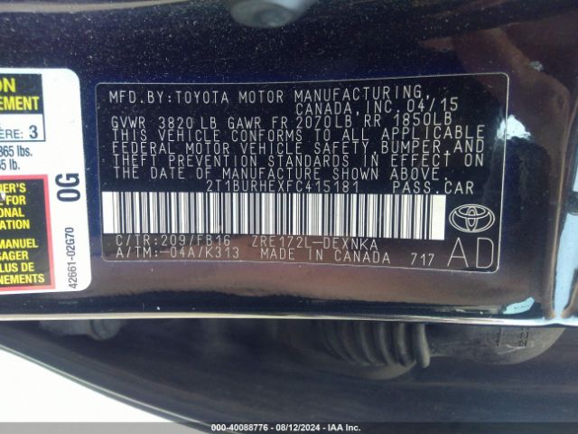 2T1BURHEXFC415181 Toyota COROLLA LE
