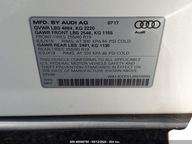 WA1JCCFS1JR010209 Audi Q3 2.0t Premium/2.0t Sport Premium
