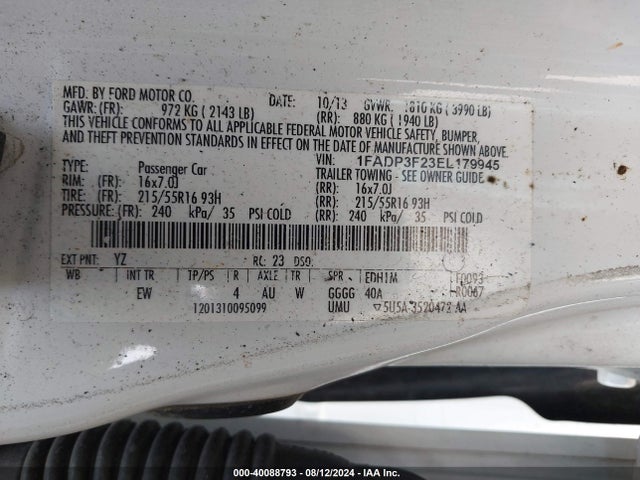 Ford FOCUS SE 2014 1FADP3F23EL179945 Image 9