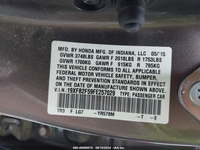 Honda Civic Lx 2015 19XFB2F59FE257029 Image 9