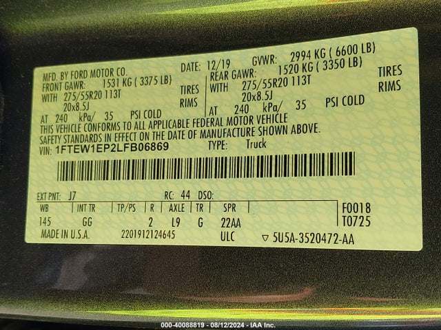 Ford F-150 Xl 2020 1FTEW1EP2LFB06869 Image 9