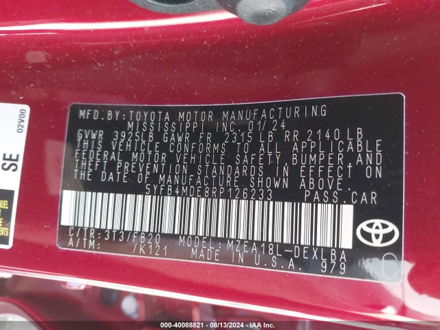 Toyota COROLLA LE 2024 5YFB4MDE8RP126233 Image 9