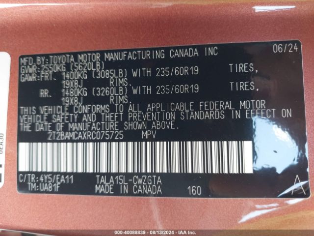 2T2BAMCAXRC075725 Lexus Rx 350 Premium