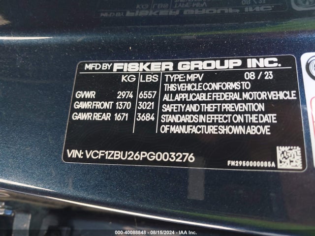 Fisker Ocean One 2023 VCF1ZBU26PG003276 Image 9