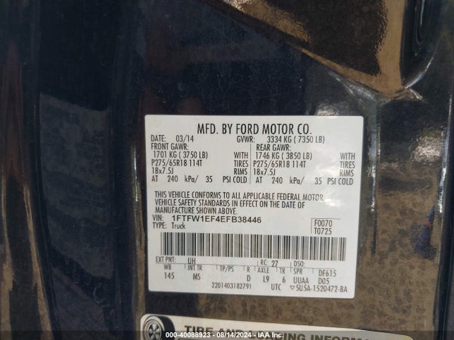 Ford F-150 Xlt 2014 1FTFW1EF4EFB38446 Image 9