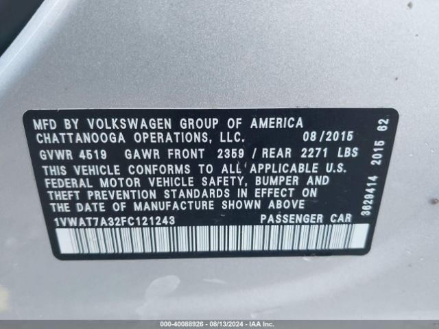1VWAT7A32FC121243 Volkswagen Passat 1.8t Limited Edition