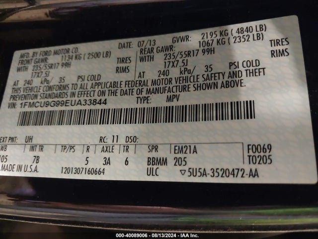 Ford ESCAPE SE 2014 1FMCU9G99EUA33844 Image 9