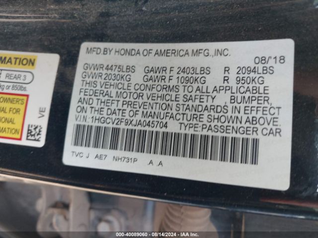 1HGCV2F9XJA045704 Honda Accord Touring 2.0t