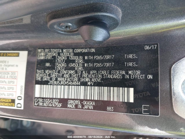 Toyota 4runner Sr5 Premium 2017 JTEBU5JR0H5464844 Image 9