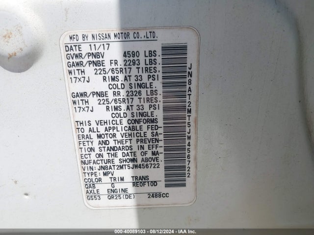 Nissan ROGUE SV 2018 JN8AT2MT5JW456722 Image 9