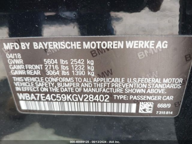 WBA7E4C59KGV28402 BMW 740i Xdrive