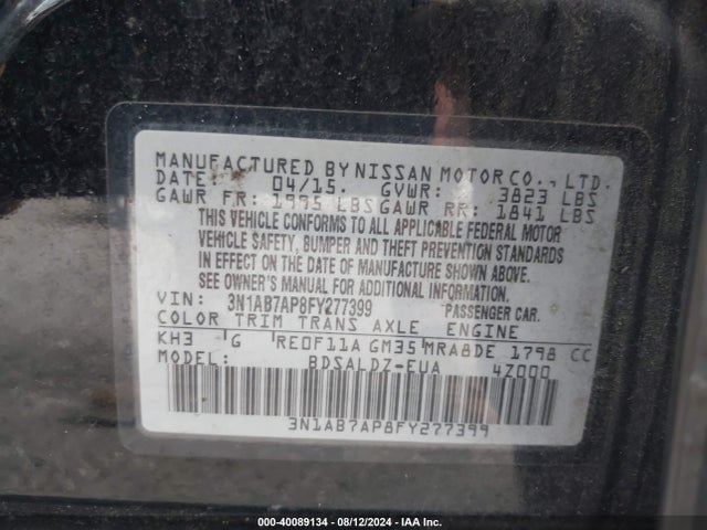 Nissan SENTRA SV 2015 3N1AB7AP8FY277399 Image 9